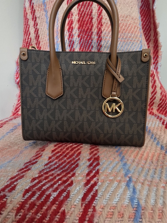 Michael Kors Handbags - Michael Kors Dark Brown Logo Satchel with Gold MK Charm